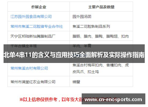 北单4串11的含义与应用技巧全面解析及实际操作指南